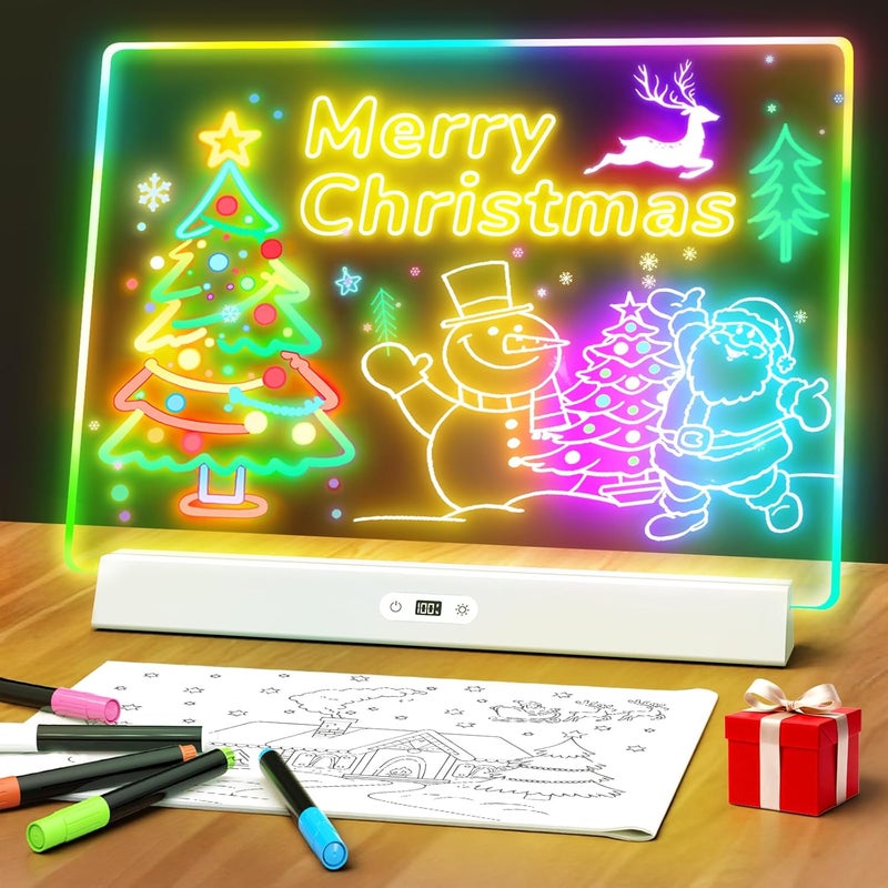 Bailkind LED Note Board with Colors, Rechargeable 17-Inch Doodle Glow 9-Mode Light Up Desk Sign Letter Message Memo Drawing Dry Erase Board for Classroom/Home Decor/Office/Gifts, 5 Markers - Image 1